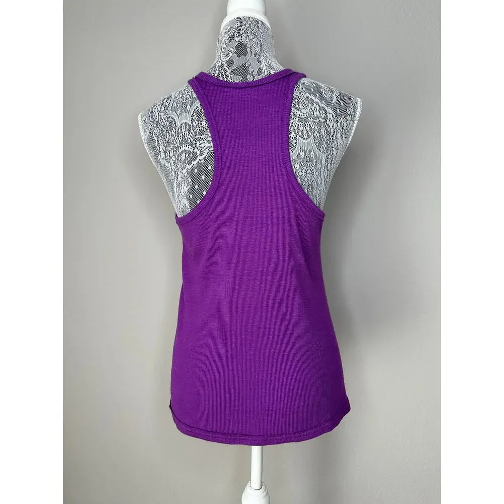 FREE PEOPLE Ribbed Flowy High Neck Racerback Tunic Tank Top Shirt Purple XS